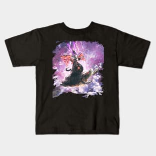 Lazer Warrior Space Cat Riding Turtle With Pizza Kids T-Shirt